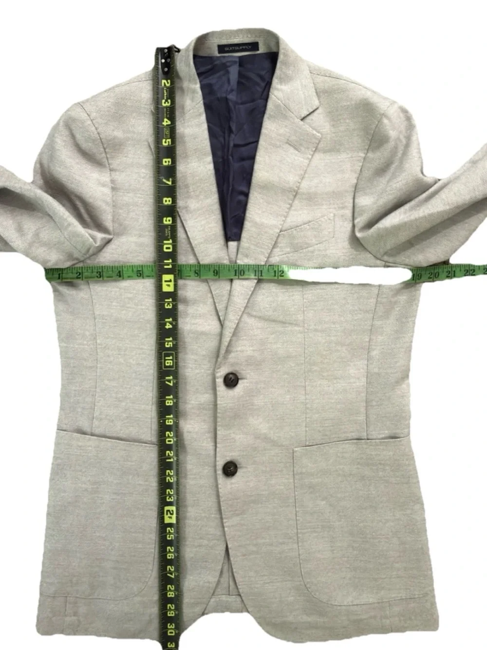 Suitsupply Light Grey Havana Patch HL Wool Sport Coat Size 36R  Angelico Fabric